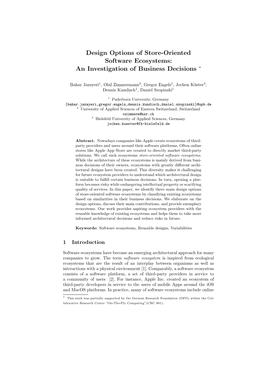 Design Options of Store-Oriented Software Ecosystems: an Investigation of Business Decisions ∗