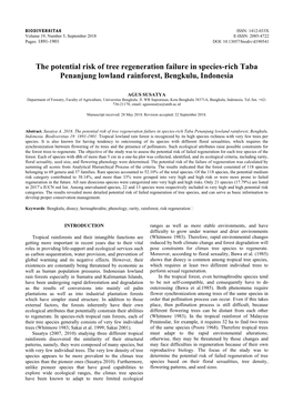 The Potential Risk of Tree Regeneration Failure in Species-Rich Taba Penanjung Lowland Rainforest, Bengkulu, Indonesia