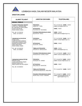 ALAMAT PEJABAT JAWATAN DAN NAMA TELEFON/E-MEL