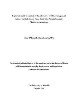 Exploration and Evaluation of the Alternative Wildlife Management Options for the Loliondo Game Controlled Area in Tanzania: Multi-Criteria Analysis