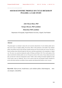 Socio-Economic Profile of Cycle Rickshaw Pullers: a Case Study