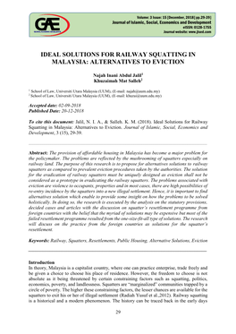 Ideal Solutions for Railway Squatting in Malaysia: Alternatives to Eviction