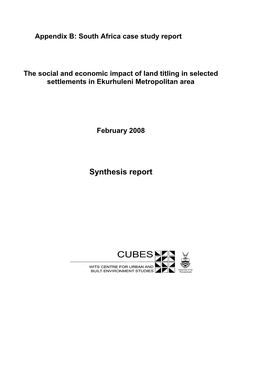 The Social and Economic Impact of Land Titling in Selected Settlements in Ekurhuleni Metropolitan Area