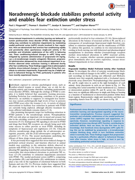 Noradrenergic Blockade Stabilizes Prefrontal Activity and Enables Fear