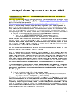 Geological Sciences Department Annual Report 2018-19