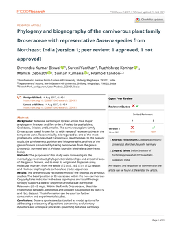 Phylogeny and Biogeography of the Carnivorous Plant Family Droseraceae with Representative Drosera Species From