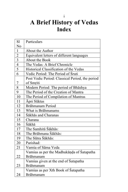 A Brief History of Vedas Index