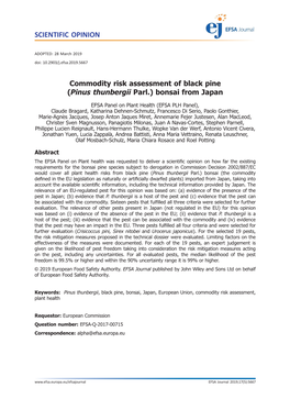 Commodity Risk Assessment of Black Pine (Pinus Thunbergii Parl.) Bonsai from Japan