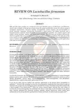 Lactobacillus Fermentum Dr.Sudeepa E.S, Bhavini K Dept