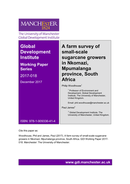 A Farm Survey of Small-Scale Sugarcane Growers in Nkomazi, Mpumalanga Province, South Africa