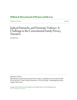 Judicial Patriarchy and Domestic Violence: a Challenge to the Conventional Family Privacy Narrative Elizabeth Katz