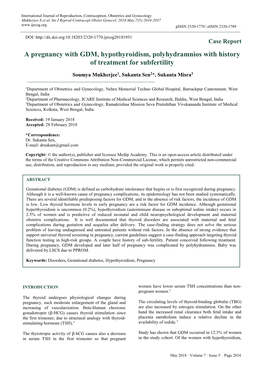 A Pregnancy with GDM, Hypothyroidism, Polyhydramnios with History of Treatment for Subfertility