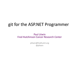 Git for the ASP.NET Programmer