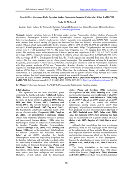 Genetic Diversity Among Eight Egyptian Snakes (Squamata-Serpents: Colubridae) Using RAPD-PCR