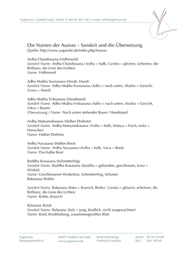 Die Namen Der Asanas – Sanskrit Und Die Übersetzung Quelle