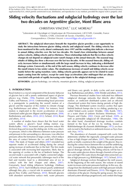 Sliding Velocity Fluctuations and Subglacial Hydrology Over the Last Two Decades on Argentière Glacier, Mont Blanc Area