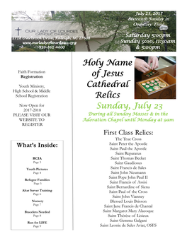 Holy Name of Jesus Cathedral Relics Sunday, July 23