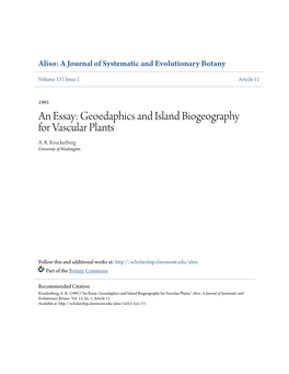An Essay: Geoedaphics and Island Biogeography for Vascular Plants A