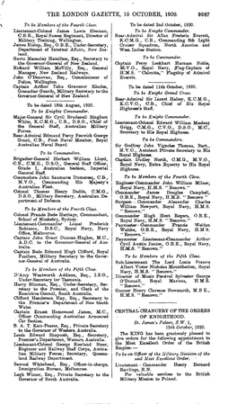 THE LONDON GAZETTE, 15 OCTOBER, 1920. 9987 to Be Members of the Fourth to Be Dated 2Nd October, 1920