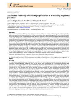 Automated Telemetry Reveals Staging Behavior in a Declining Migratory Passerine