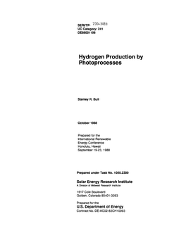 Hydrogen Production by Photoprocesses