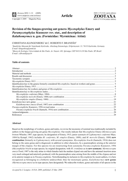 Zootaxa, Revision of the Fungus-Growing Ant Genera Mycetophylax Emery