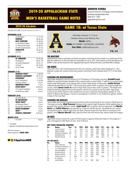 2019-20 Appalachian State Men's Basketball Game Notes