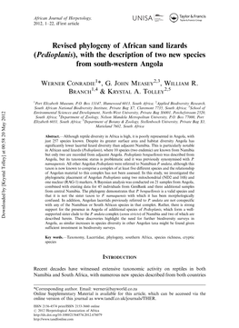 Revised Phylogeny of African Sand Lizards (Pedioplanis), with the Description of Two New Species from South-Western Angola