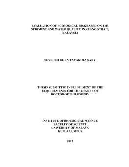 Evaluation of Ecological Risk Based on the Sediment and Water Quality in Klang Strait, Malaysia