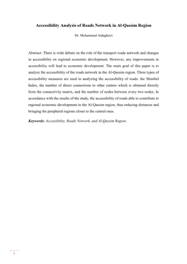 Accessibility Analysis of Roads Network in Al-Qassim Region