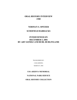 Oral History Interview #380 Norman S. Spitzer Schofield Barracks