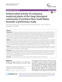 Antimicrobial Activity of Customary Medicinal Plants of the Yaegl