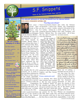 THE JANUARY MESSAGE of the RECTOR MAJOR from the Salesian Bulletin DON ANGEL FERNANDEZ ARTIME