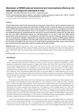 Modulation of MDMA-Induced Behavioral and Transcriptional