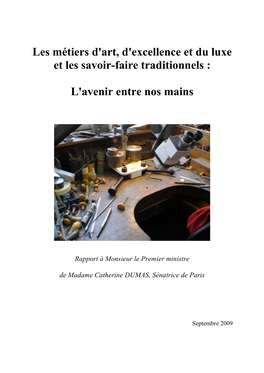 Les Métiers D'art, D'excellence Et Du Luxe Et Les Savoir-Faire Traditionnels : L'avenir Entre Nos Mains