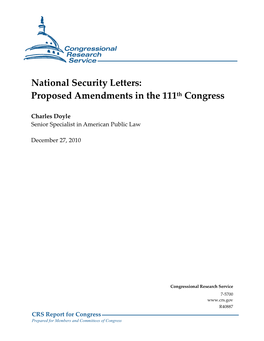 National Security Letters: Propopsed Amendments in the 111Th Congress