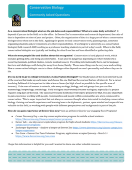 Conservation Biology • • • • • • • • • • • • • • • • • • • • • • • • • • • • • • • • • • • • • • • • • • • • • • • • • • • • Commonly Asked Questions