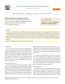 Managing Postoperative Astigmatism in Cataract Surgery: a Short Review