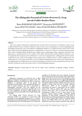 The Allelopathic Potential of Cirsium Oleraceum (L.) Scop