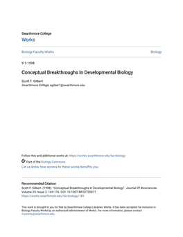 Conceptual Breakthroughs in Developmental Biology