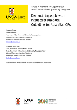 Dementia in People with Intellectual Disability: Guidelines for Australian
