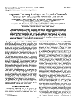 Polyphasic Taxonomy Leading to the Proposal of Moraxella Canis Sp. Nov