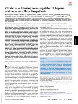 ZNF263 Is a Transcriptional Regulator of Heparin and Heparan Sulfate Biosynthesis