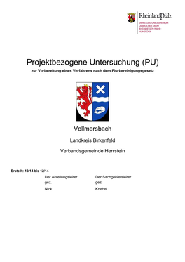 Projektbezogene Untersuchung (PU) Zur Vorbereitung Eines Verfahrens Nach Dem Flurbereinigungsgesetz