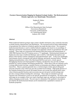 Fracture Characterization Mapping for Regional Geologic Studies: the Hydrostructural Domain Approach, Ayer Quadrangle, Massachusetts