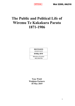 The Public and Political Life of Wiremu Te Kakakura Parata 1871-1906