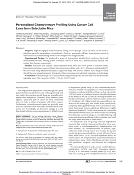 Personalized Chemotherapy Profiling Using Cancer Cell Lines from Selectable Mice