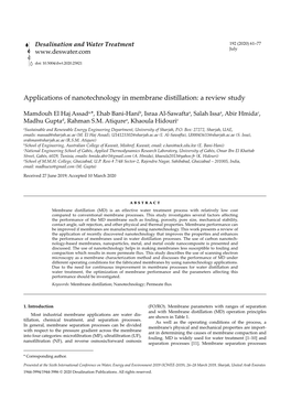 Applications of Nanotechnology in Membrane Distillation: a Review Study