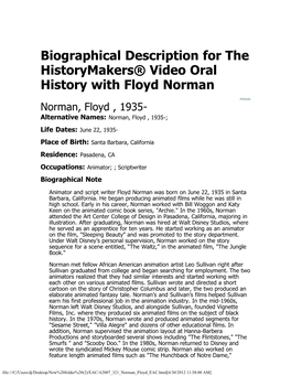 Biographical Description for the Historymakers® Video Oral History with Floyd Norman