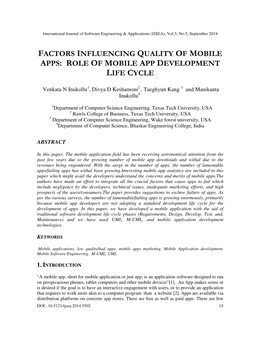 Factors Influencing Quality of Mobile Apps: Role of Mobile App Development Life Cycle